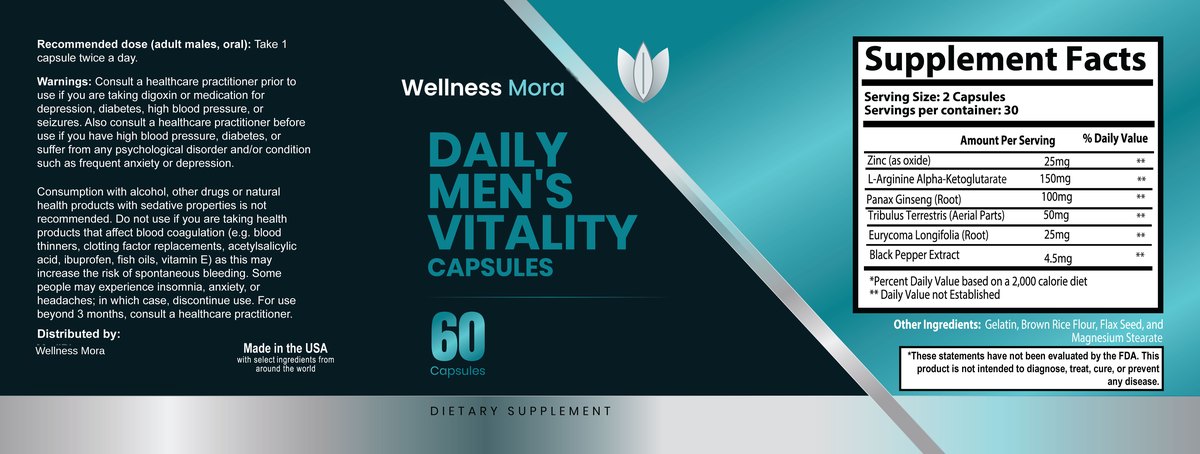 Daily Men's Vitality Capsules 30 Days Supply supplement facts